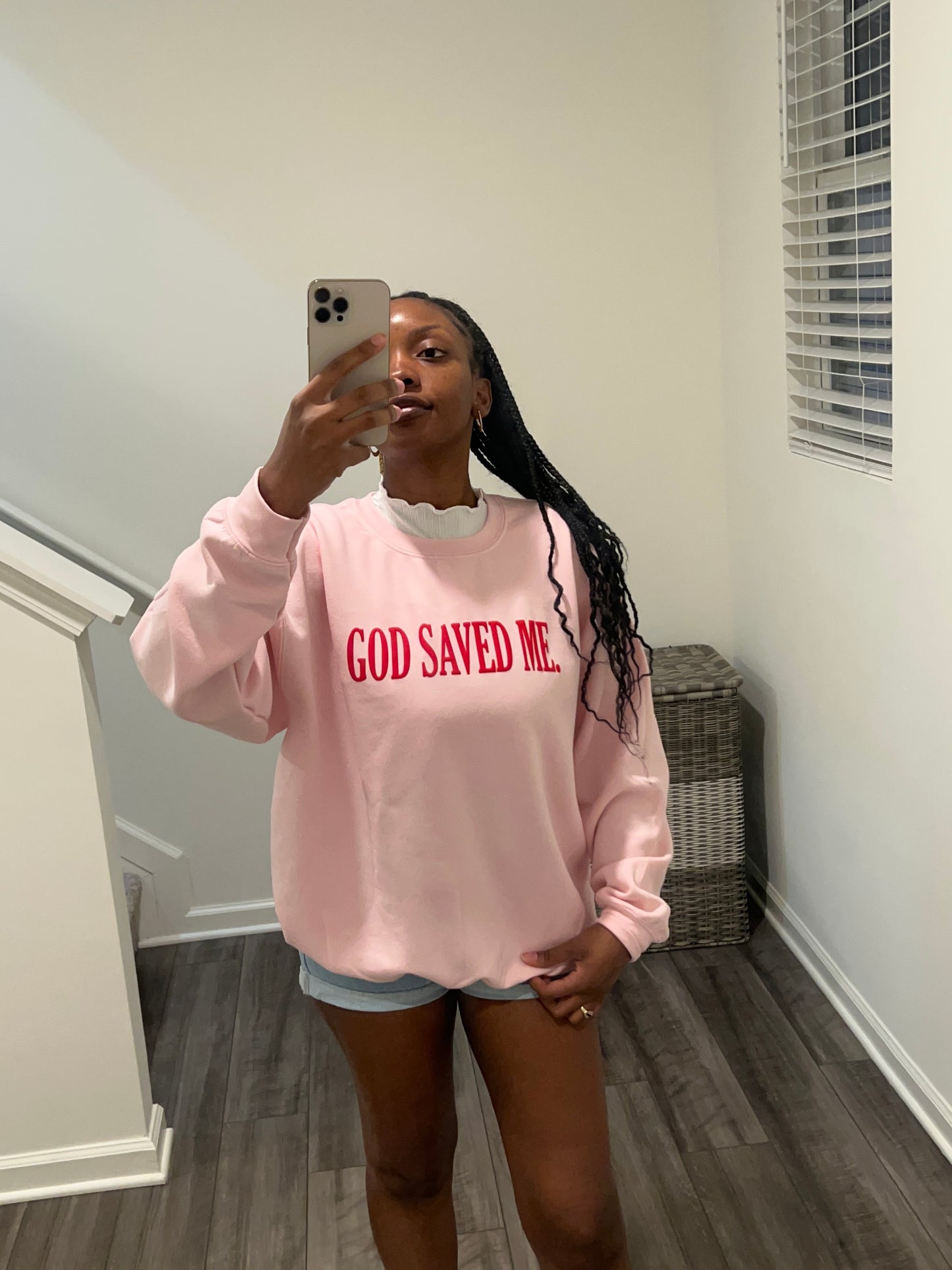God Saved Me Pink Crewneck
