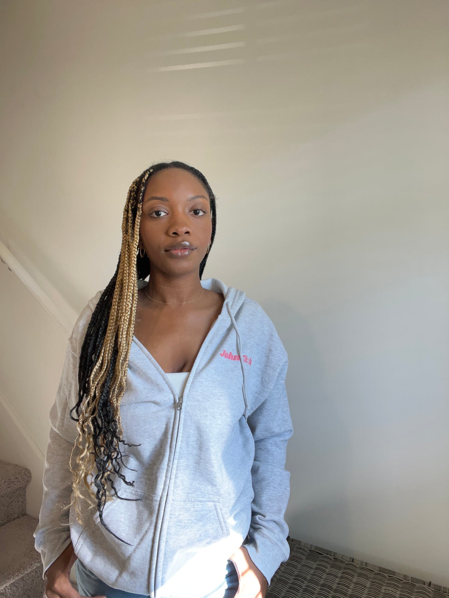 Gray John 3:16 Zip Up Hoodie