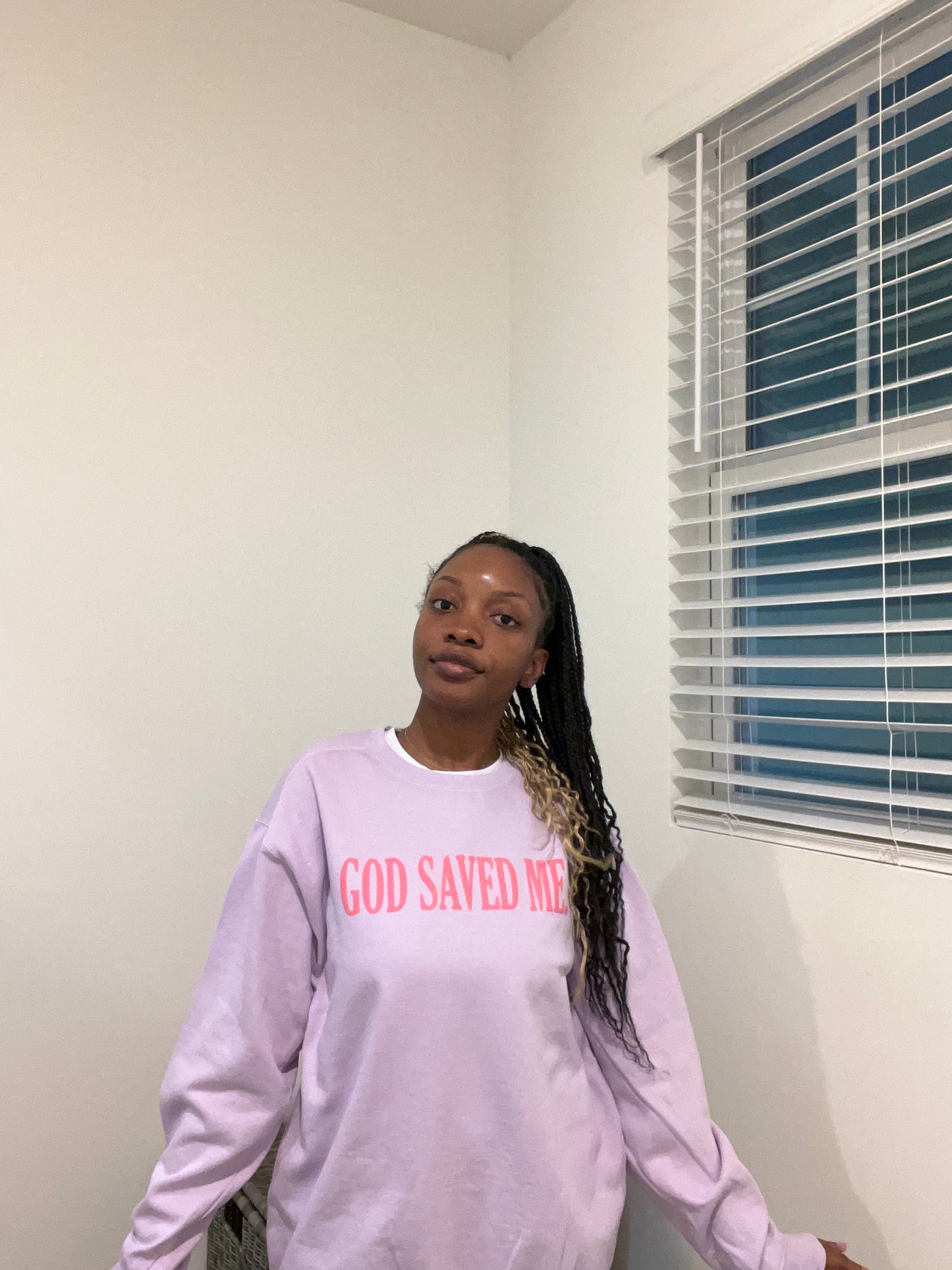 God Saved Me Orchid Crewneck