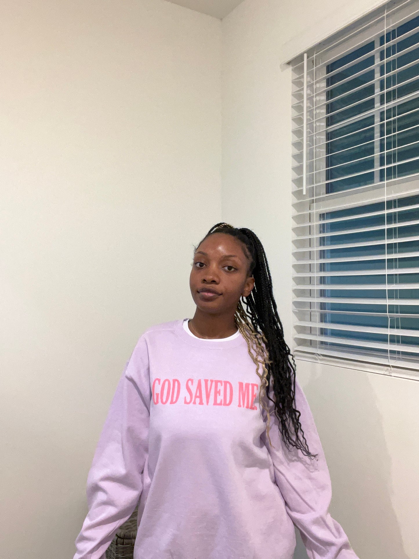 God Saved Me Orchid Crewneck