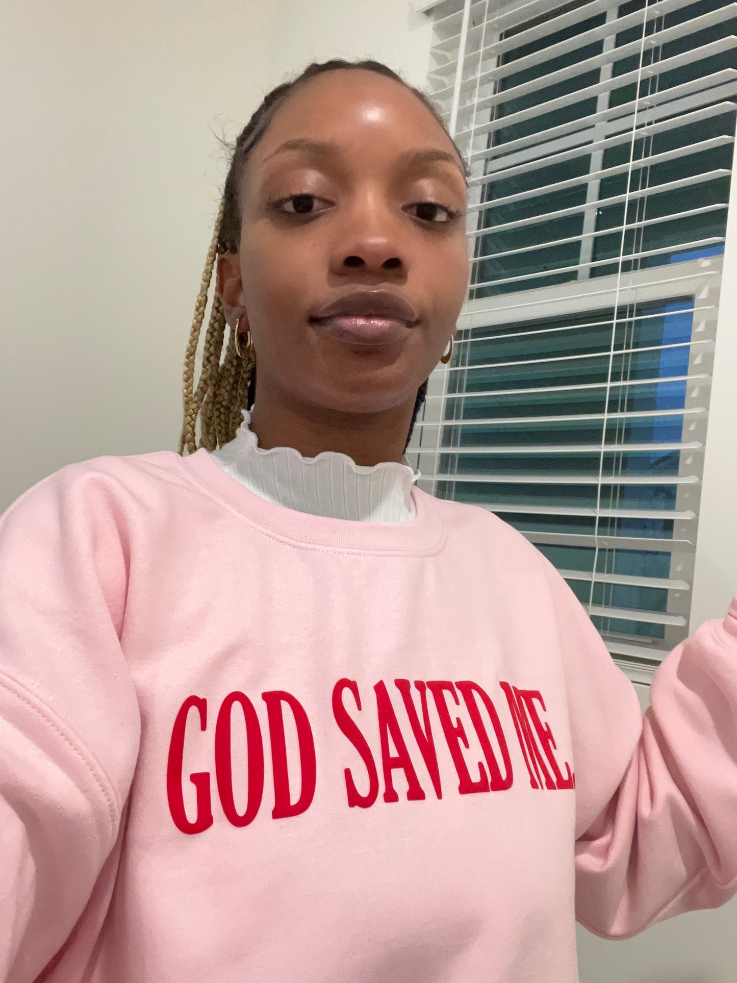 God Saved Me Pink Crewneck