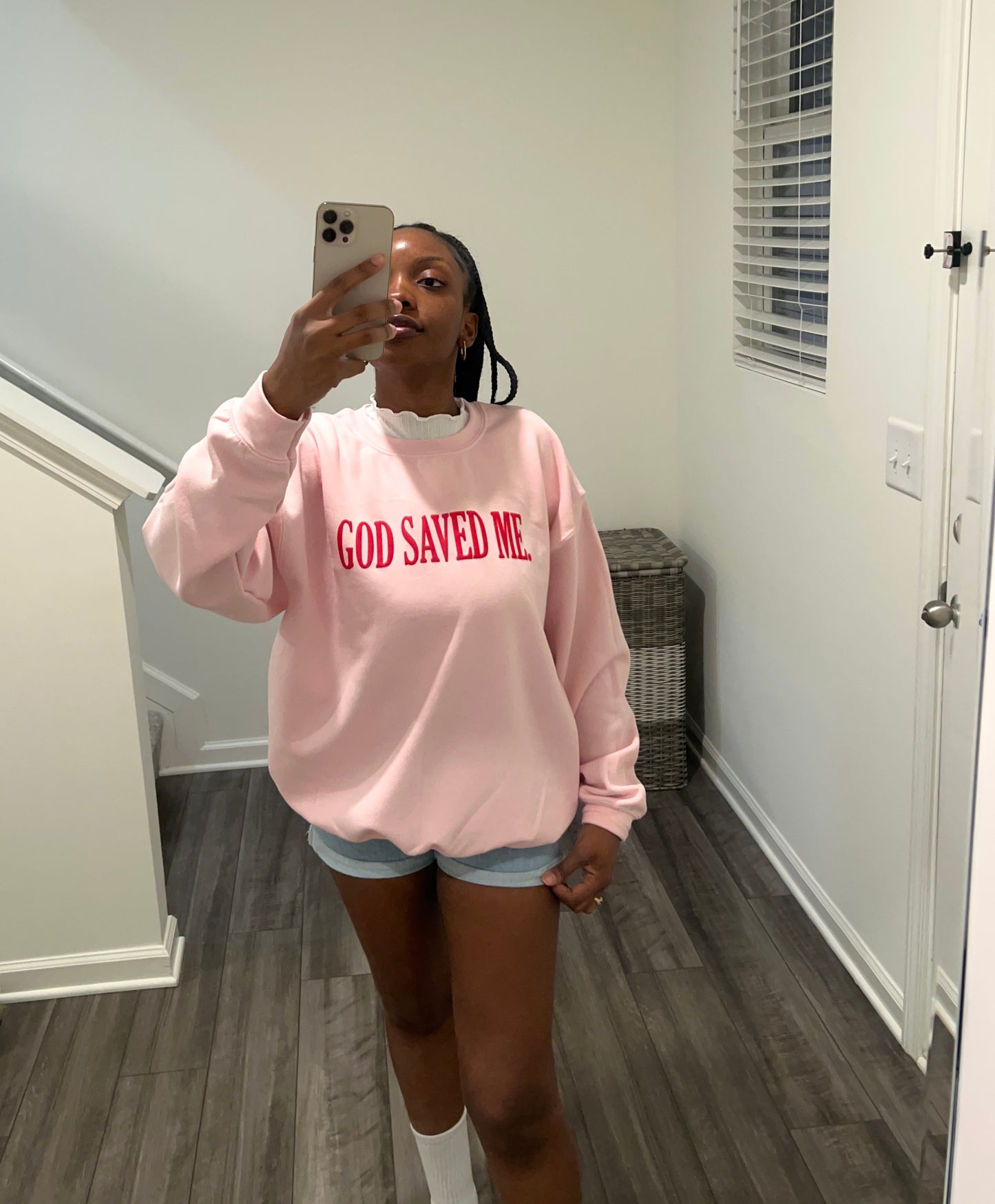 God Saved Me Pink Crewneck