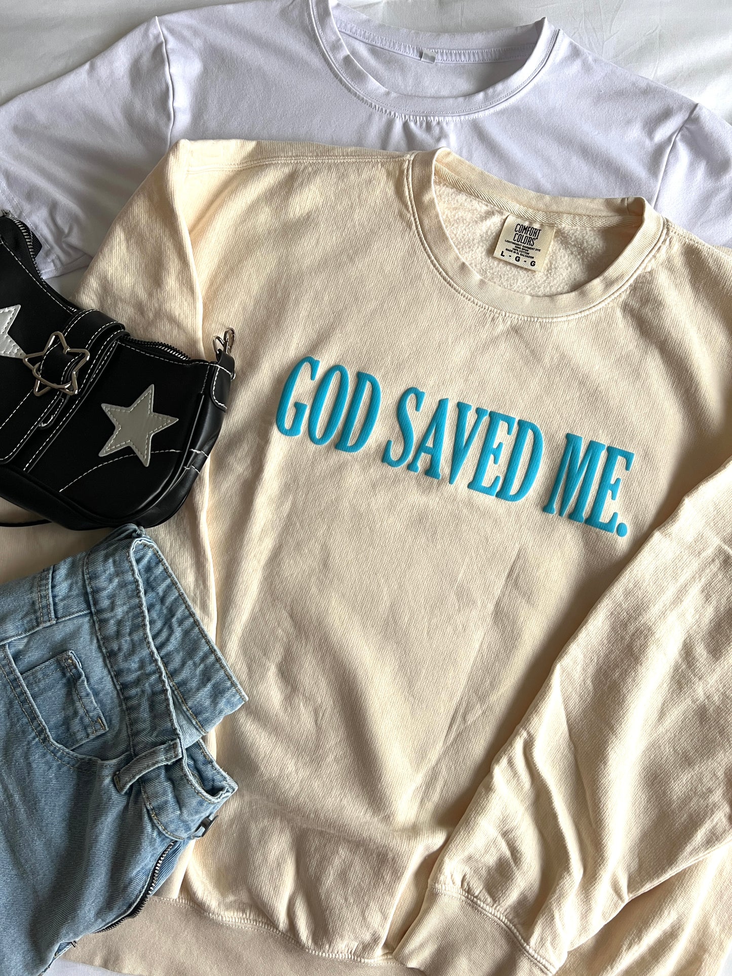 God Saved Me Ivory Crewneck - Light Weight