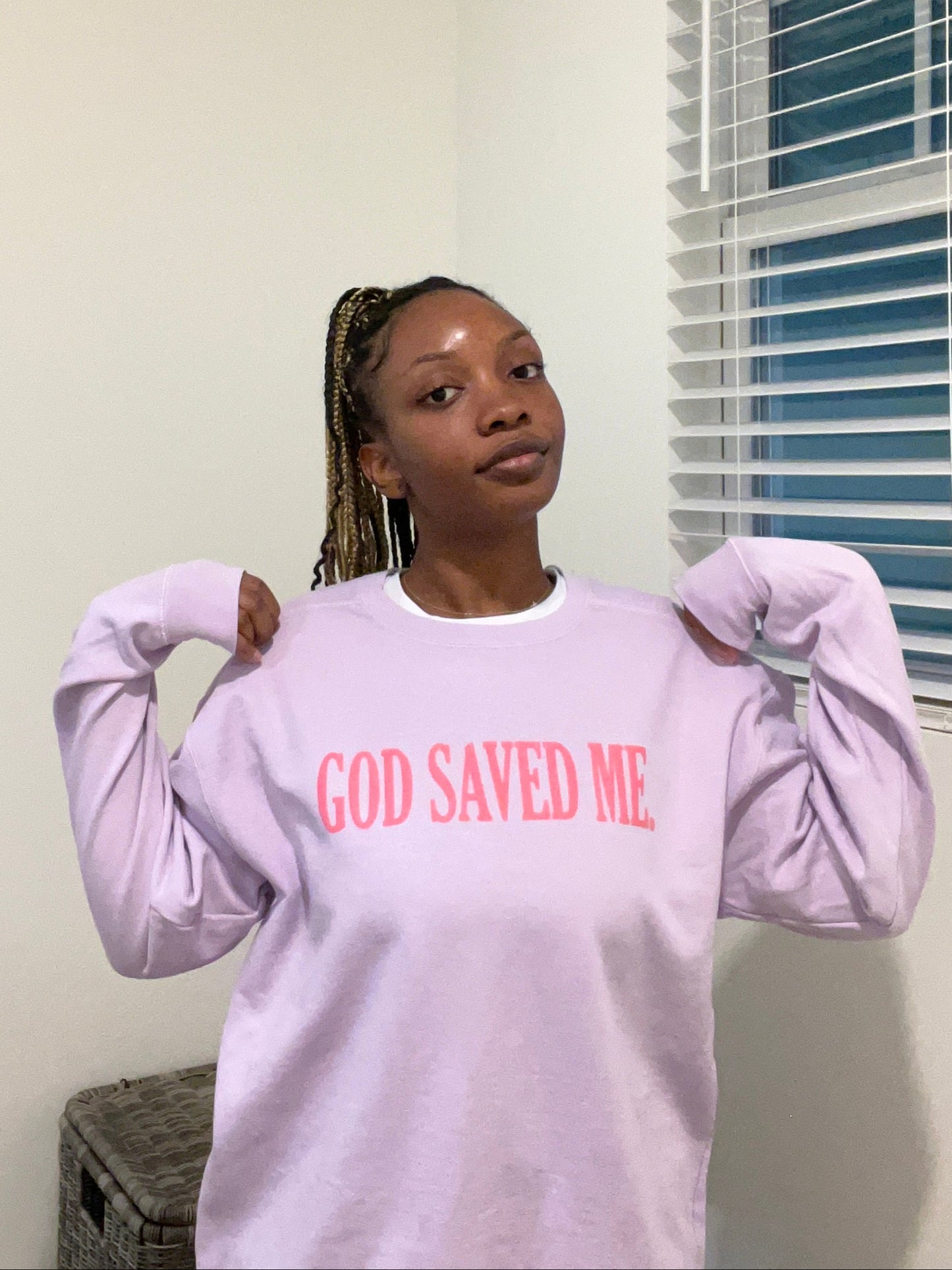 God Saved Me Orchid Crewneck
