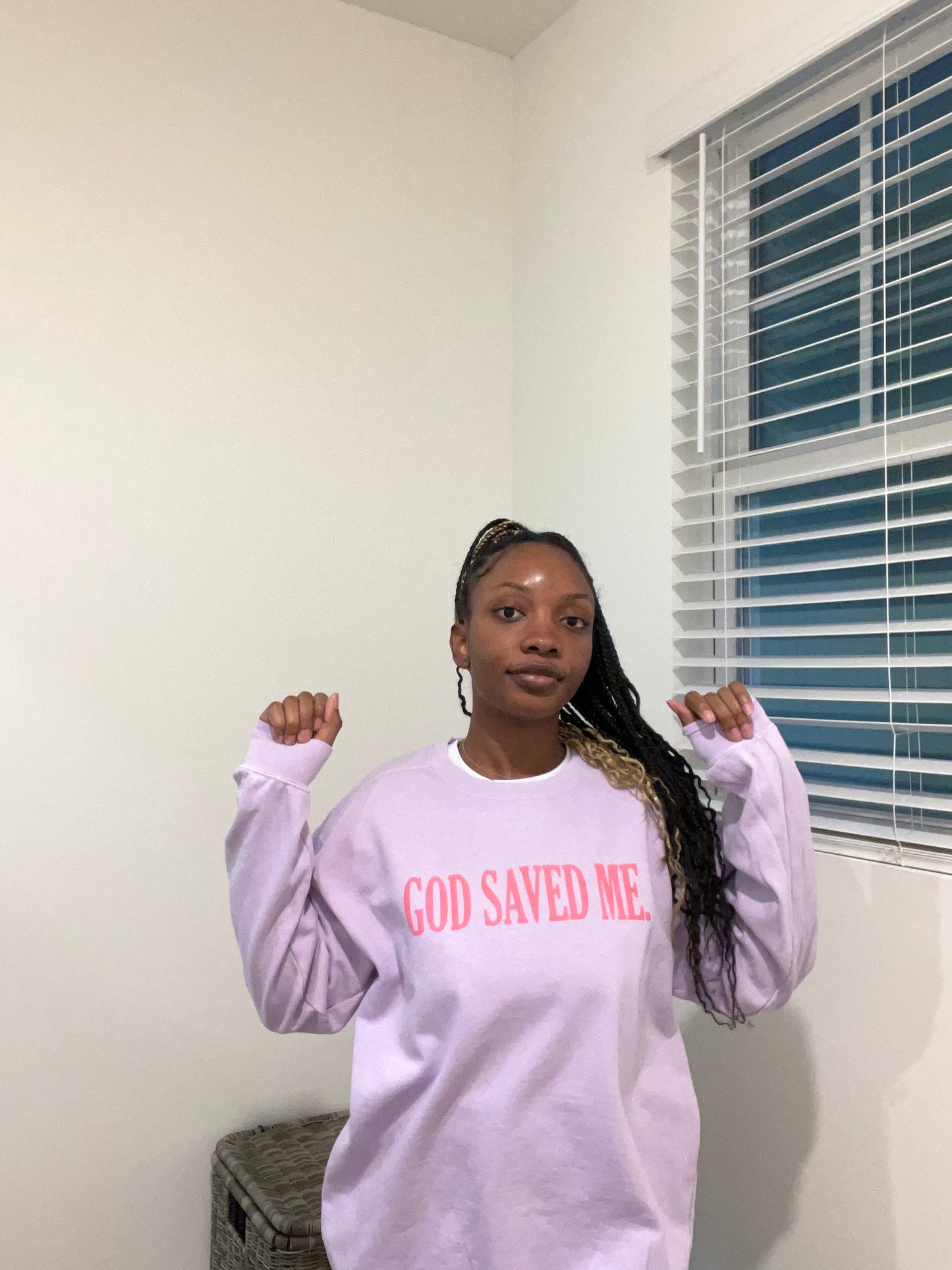 God Saved Me Orchid Crewneck