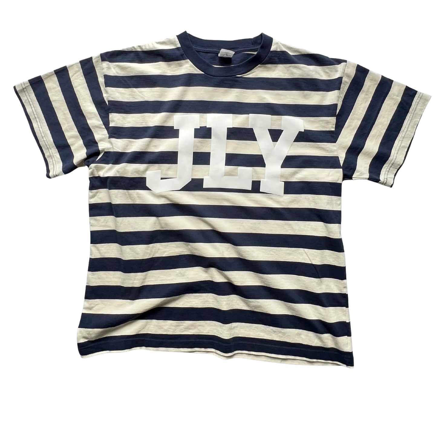Oversized Jesus Loves You (JLY) Navy Striped T Shirt, Christian Apparel, Christian Tshirt