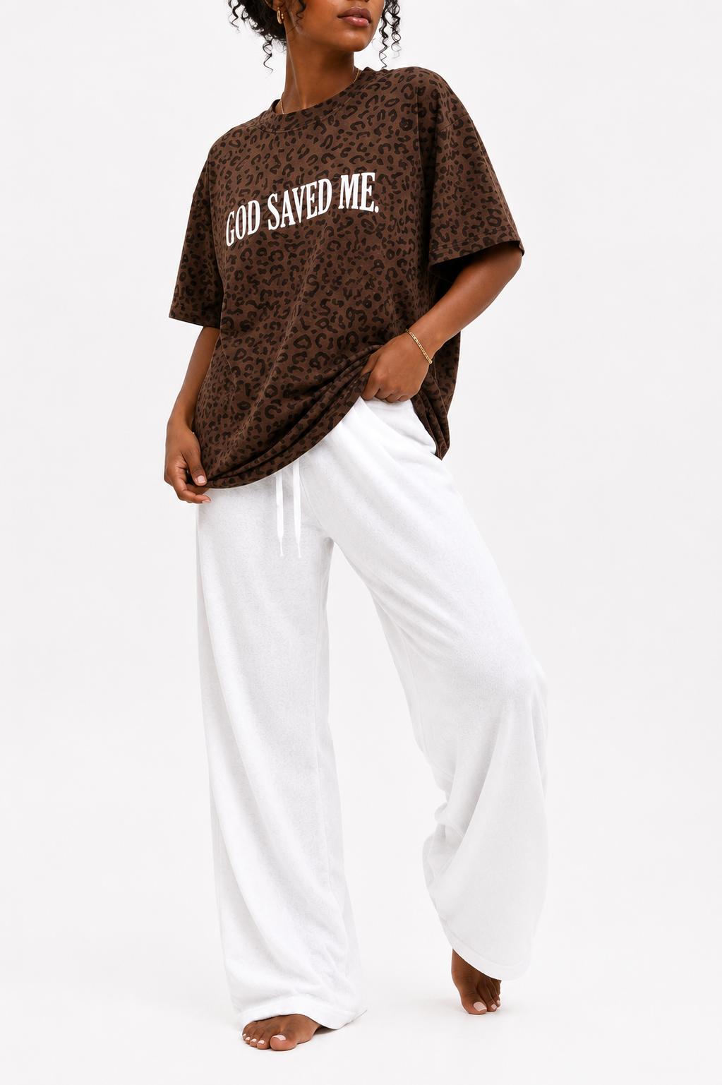 Oversized God Saved Me Leopard Print  t-shirt, Christian Apparel Oversized