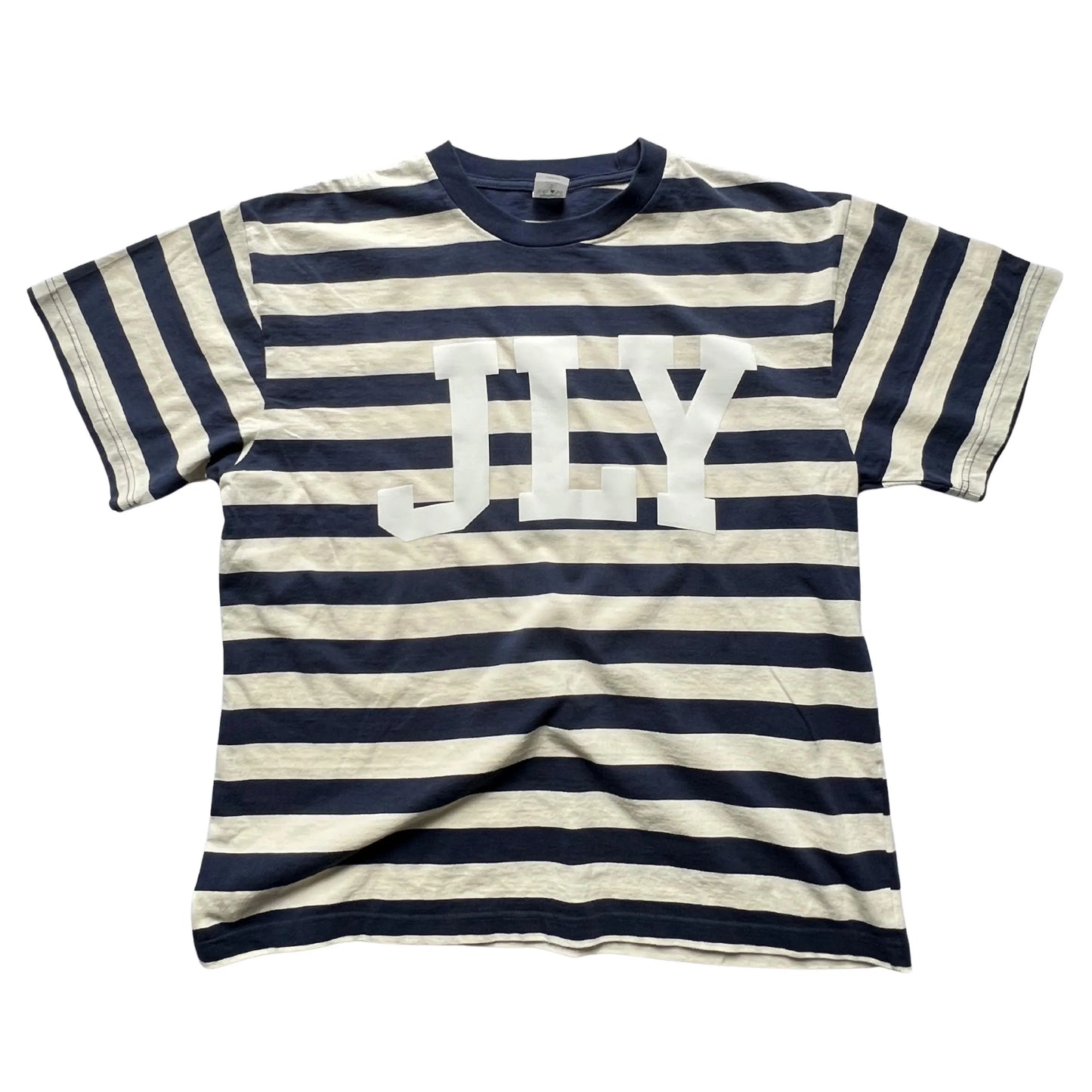 Oversized Jesus Loves You (JLY) Navy Striped T Shirt, Christian Apparel, Christian Tshirt