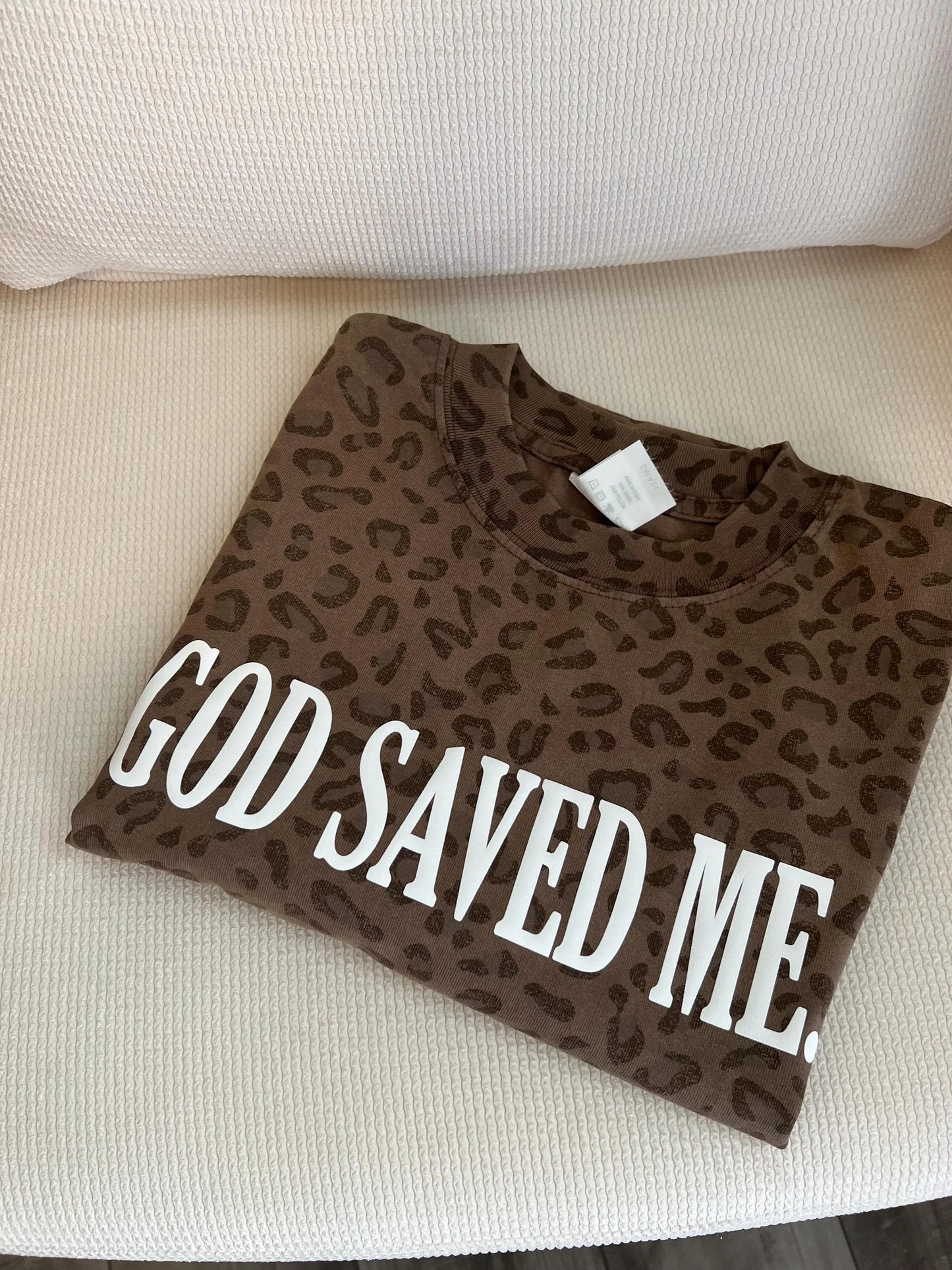 Oversized God Saved Me Leopard Print  t-shirt, Christian Apparel Oversized