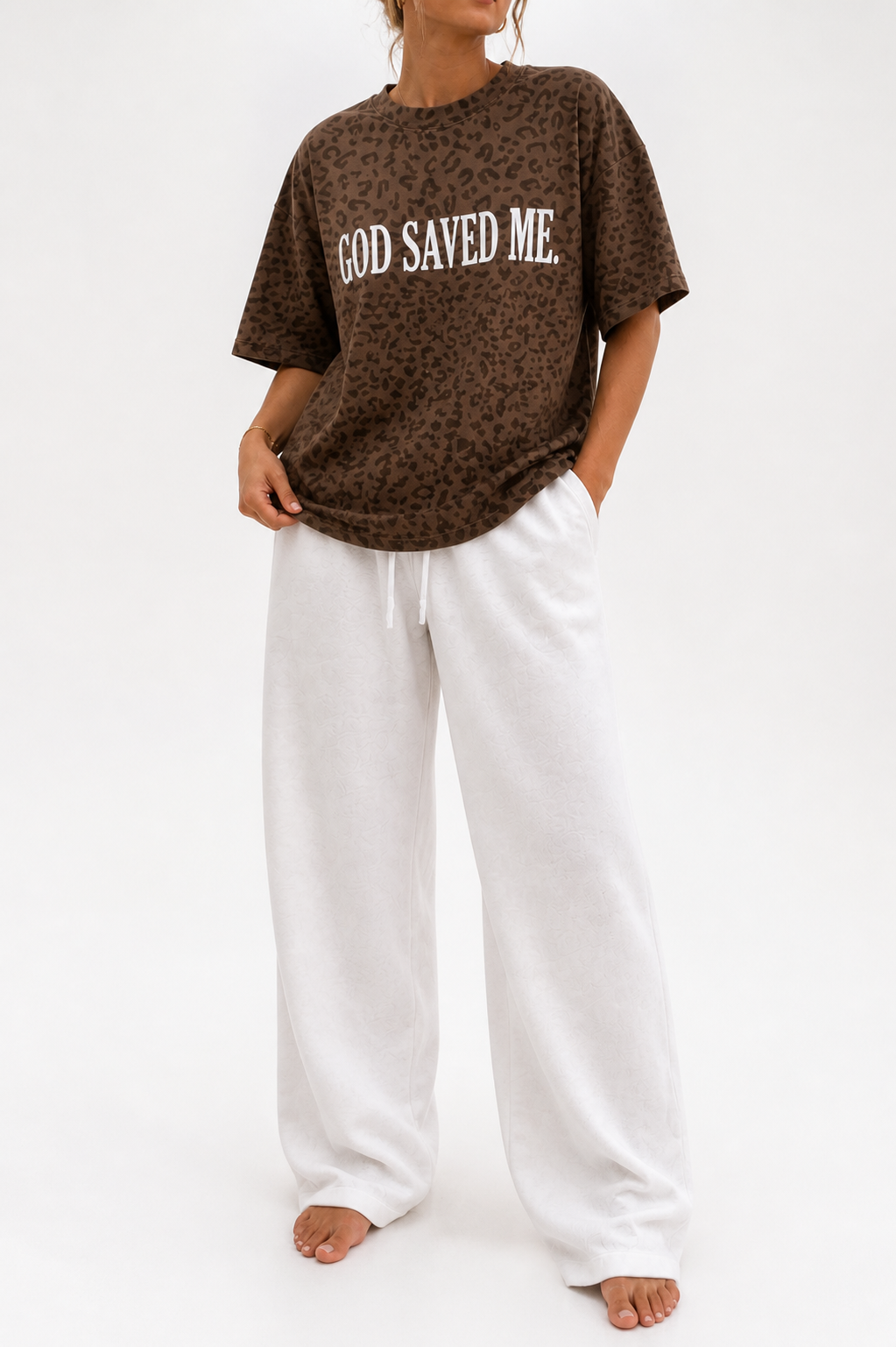 Oversized God Saved Me Leopard Print  t-shirt, Christian Apparel Oversized