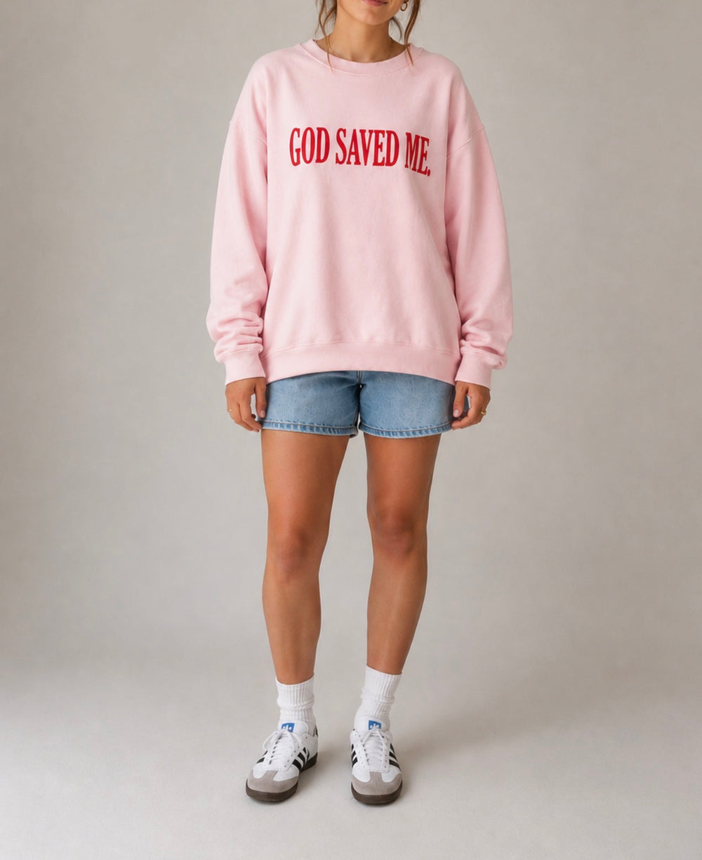 God Saved Me Pink Crewneck