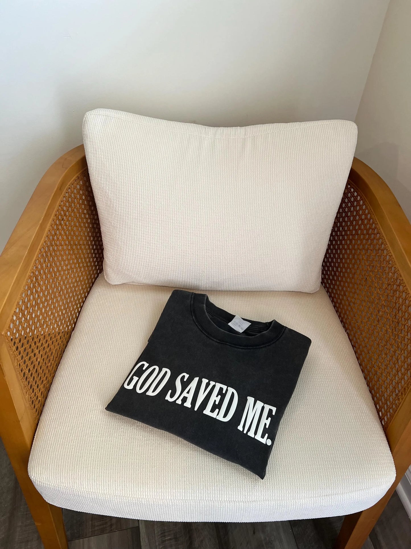 Oversized “GOD SAVED ME” Vintage Black and Wood Camo Long-sleeve, Christian apparel