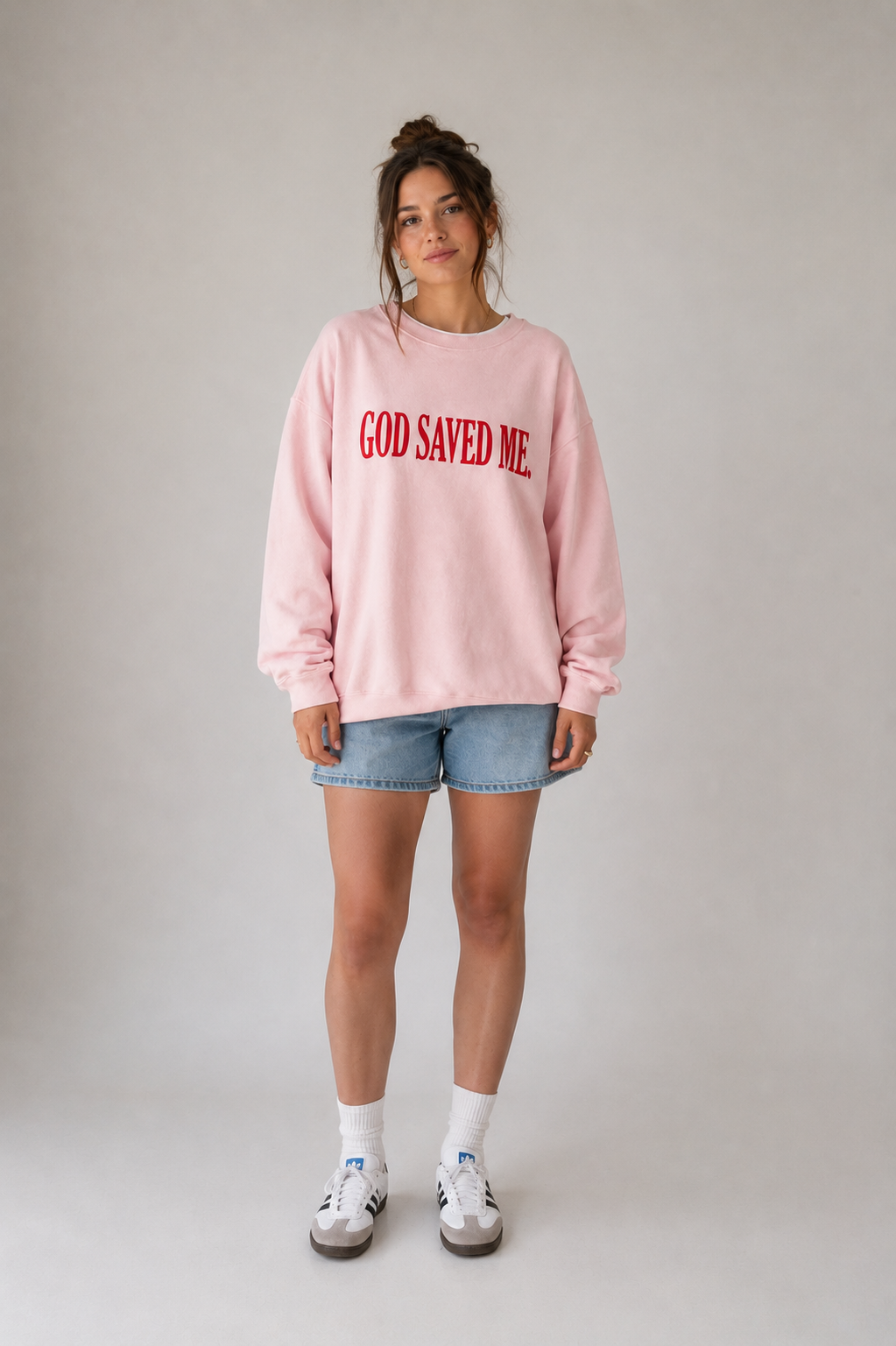 God Saved Me Pink Crewneck