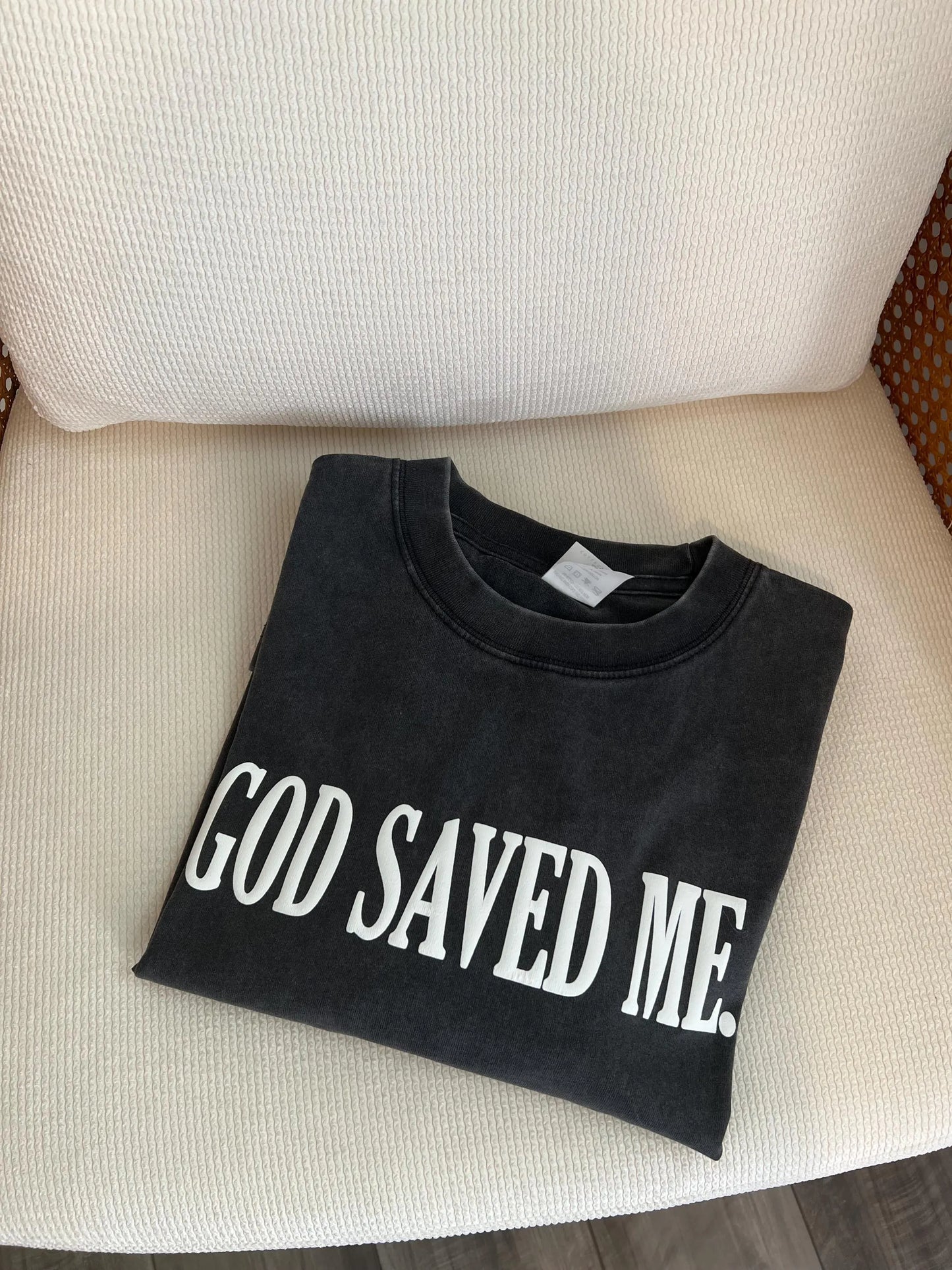Oversized “GOD SAVED ME” Vintage Black and Wood Camo Long-sleeve, Christian apparel
