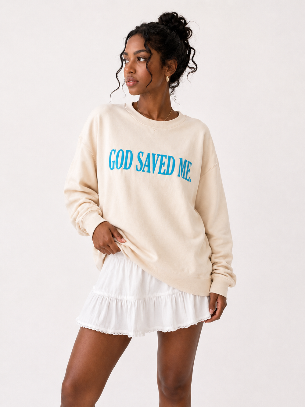 God Saved Me Ivory Crewneck - Light Weight