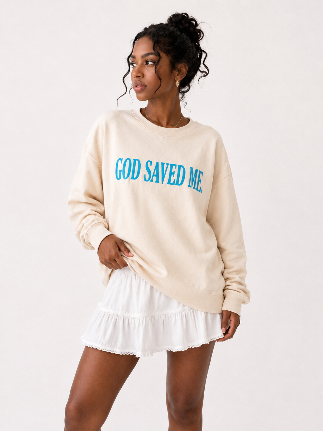 God Saved Me Ivory Crewneck - Light Weight