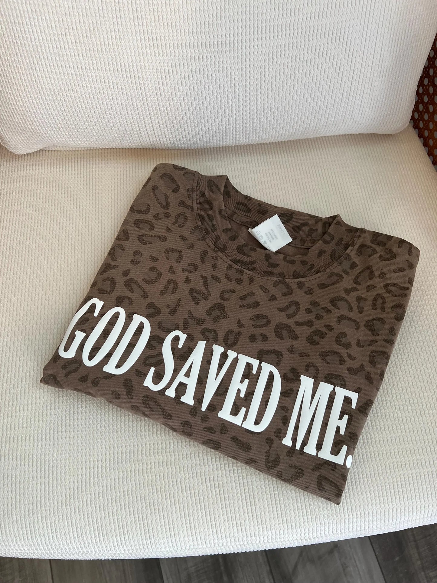 Oversized God Saved Me Leopard Print  t-shirt, Christian Apparel Oversized
