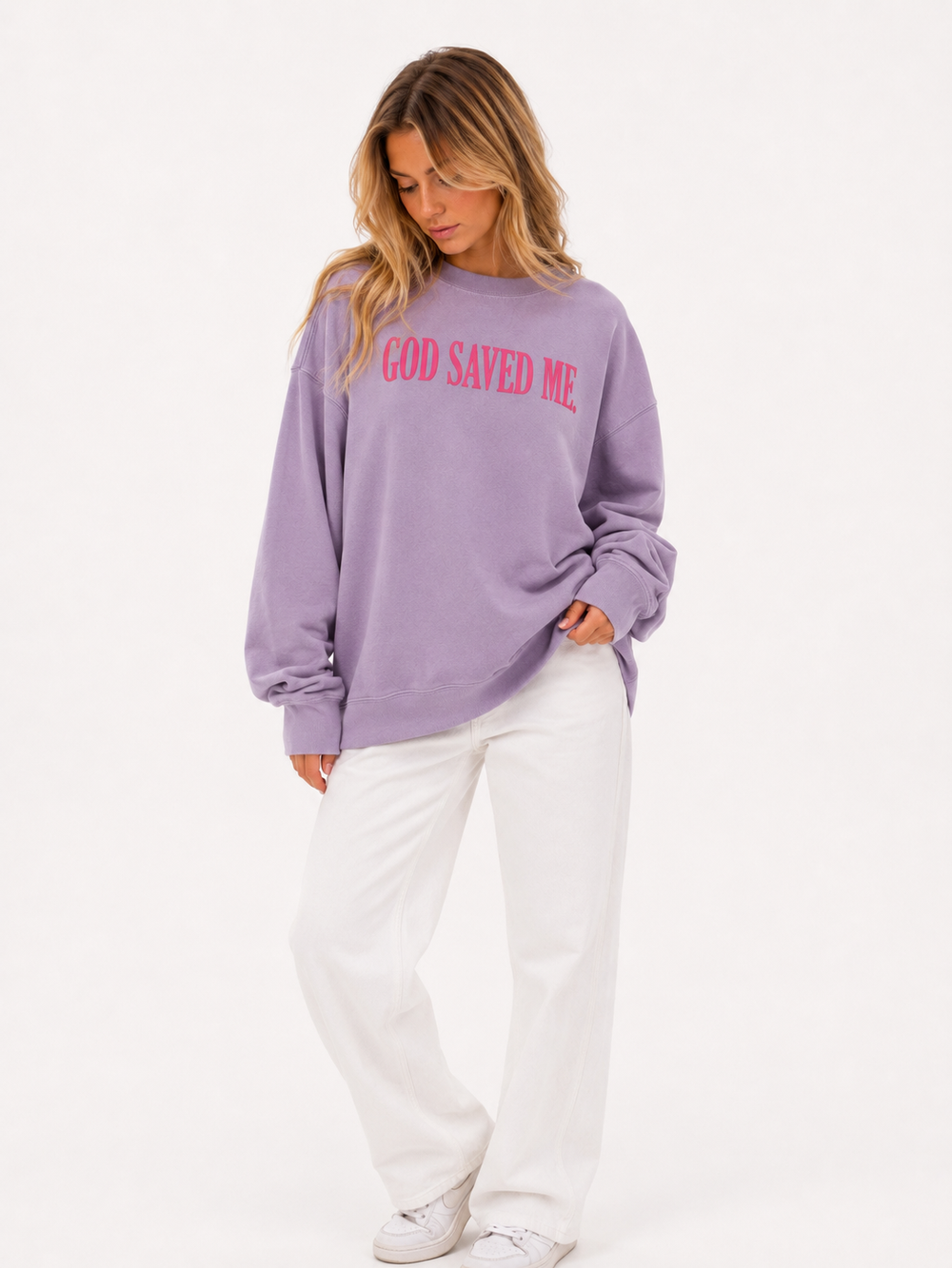 God Saved Me Orchid Crewneck